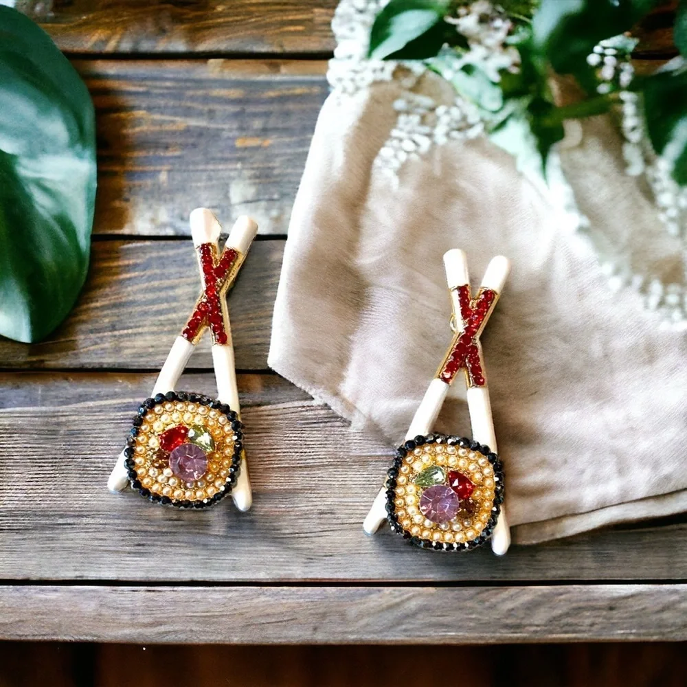 Rhinestone Chopsticks Sushi Drop Earrings - A Taste of Elegance! 🍣 NWT